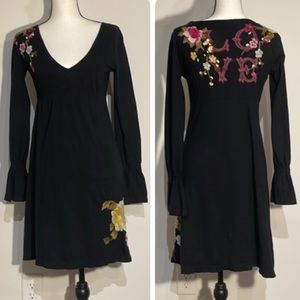 Johnny Was LA Black Embroidered LOVE Dress